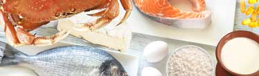 bilde av sjømat, egg og melkeprodukter